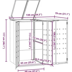 Outlet Skjul för sopkärl för 2 platser svart 138x79x117 cm stål Skjul, Garage & Carports