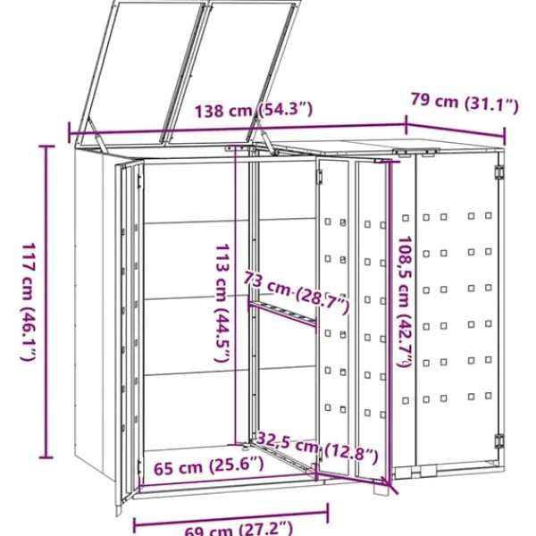 Outlet Skjul för sopkärl för 2 platser svart 138x79x117 cm stål Skjul, Garage & Carports