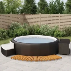 Sale Svart badkarstativ i flätad resin, massiv akaciaträ, spabad, spaanläggning i resin 362259 Spa & Utomhusbad