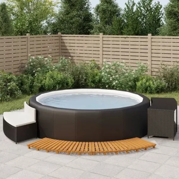 Sale Svart badkarstativ i flätad resin, massiv akaciaträ, spabad, spaanläggning i resin 362259 Spa & Utomhusbad