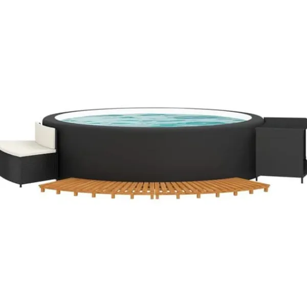 Sale Svart badkarstativ i flätad resin, massiv akaciaträ, spabad, spaanläggning i resin 362259 Spa & Utomhusbad