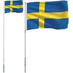 Sveriges flagga med flaggstång 5,55 m aluminium Flaggor & Vindstrutar
