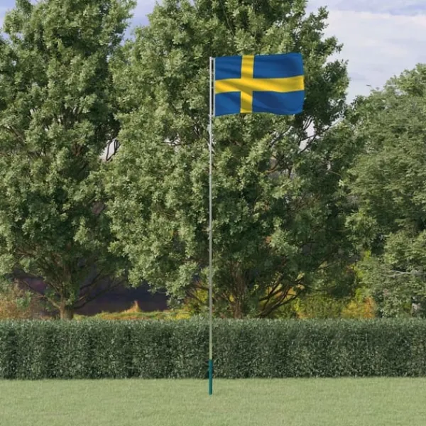 Sveriges flagga med flaggstång 5,55 m aluminium Flaggor & Vindstrutar
