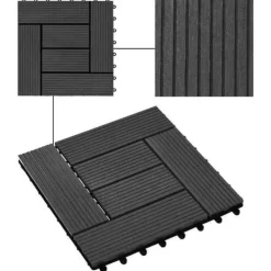 vidaXL Terrassbricka 11 st WPC 30x30 cm 1 m² Svart