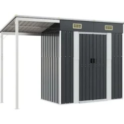 vidaXL Trädgårdsbod med förlängt tak antracit 277x110,5x181 cm stål - Förråd & Redskapsbodar