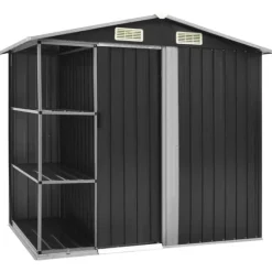 vidaXL Trädgårdsbod med hylla antracit 205x130x183 cm järn - Förråd & Redskapsbodar
