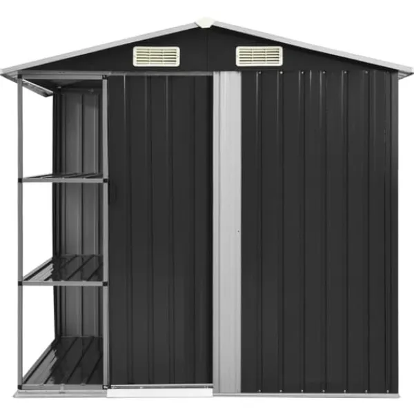 vidaXL Trädgårdsbod med hylla antracit 205x130x183 cm järn - Förråd & Redskapsbodar