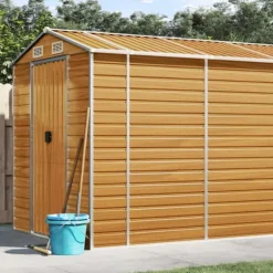 Sale Trädgårdsskjul ljusbrun 191x980x198 cm galvaniserat stål - Förråd & Redskapsbodar Skjul, Garage & Carports