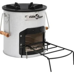 vidaXL Vedeldad campingspis silver 45x25x26 cm stål - Öppna spisar