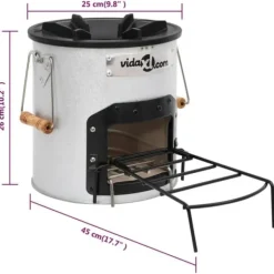 vidaXL Vedeldad campingspis silver 45x25x26 cm stål - Öppna spisar