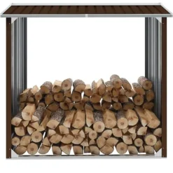 Sale Vedskjul galvaniserat stål 172x91x154 cm brun - Tillbehör till vedställ & vedkorgar Tillbehör Till Vedeldade Kaminer & Öppna Spisar