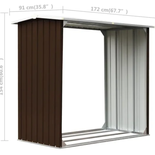 Sale Vedskjul galvaniserat stål 172x91x154 cm brun - Tillbehör till vedställ & vedkorgar Tillbehör Till Vedeldade Kaminer & Öppna Spisar