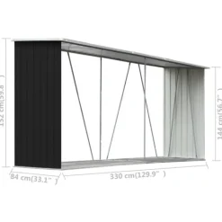 vidaXL Vedskjul galvaniserat stål 330x84x152 cm antracit