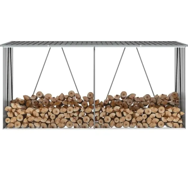 Hot Vedskjul i galvaniserat stål 330x84x152 cm grå Skjul, Garage & Carports