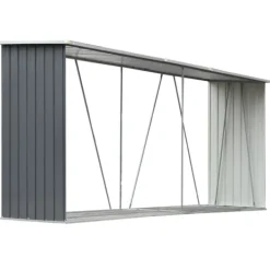 Hot Vedskjul i galvaniserat stål 330x84x152 cm grå Skjul, Garage & Carports