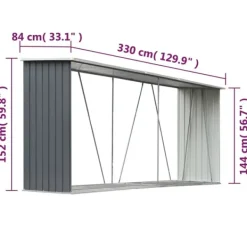 Hot Vedskjul i galvaniserat stål 330x84x152 cm grå Skjul, Garage & Carports