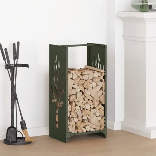 Online Vedställ olivgrön 40x30x80 cm kallvalsat stål Tillbehör Till Vedeldade Kaminer & Öppna Spisar