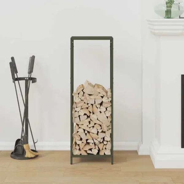 Clearance Vedställ olivgrön 34x25x100 cm kallvalsat stål Tillbehör Till Vedeldade Kaminer & Öppna Spisar
