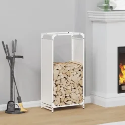 Sale Vedställ vit 44x28x90 cm kallvalsat stål Tillbehör Till Vedeldade Kaminer & Öppna Spisar