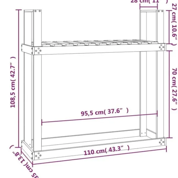 Outlet Vedställ 110x35x108,5 cm massiv douglas - Tillbehör till vedställ & vedkorgar Tillbehör Till Vedeldade Kaminer & Öppna Spisar