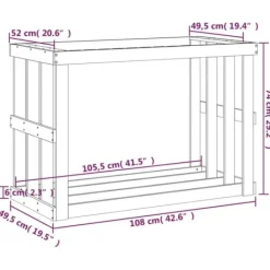 vidaXL Vedställ 108x52x74 cm massiv furu - Vedställ & vedkorgar