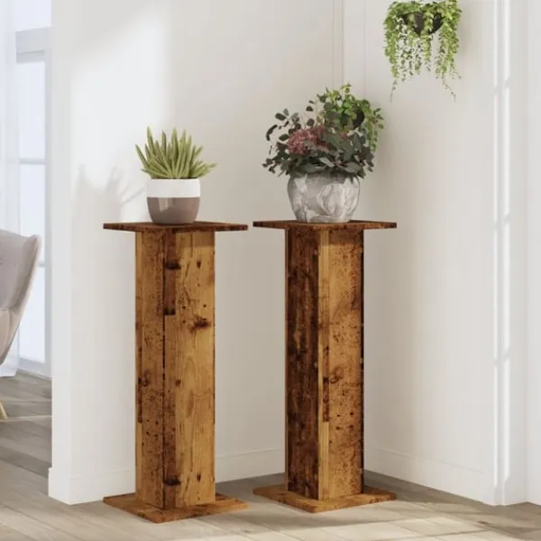 Clearance Växtställ 2 st åldrat trä 30x30x80 cm konstruerat trä Växtställ