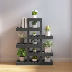 New Växtställ Grå 85x25x109,5 cm massiv furu - Växtställ Växtställ