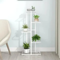 vidaXL Växtställ med 5 hyllor 43x22x98 cm vit metall - Växtställ