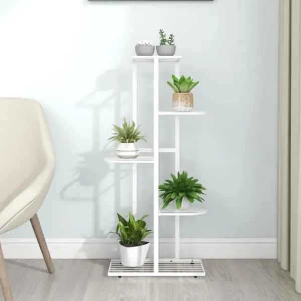 vidaXL Växtställ med 5 hyllor 43x22x98 cm vit metall - Växtställ