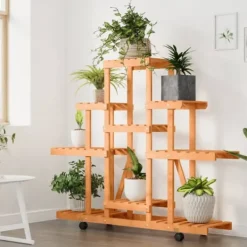 New Växtställ med hjul 110x25x101 cm massiv furu - Växtställ Växtställ