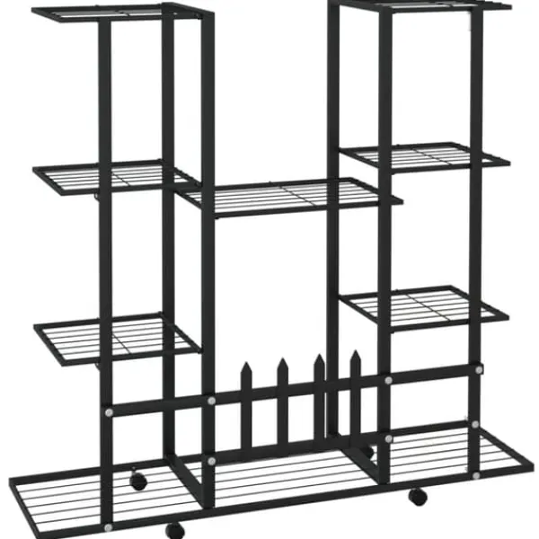 Växtställ på hjul 94,5x24,5x91,5 cm svart järn - Växtställ Växtställ