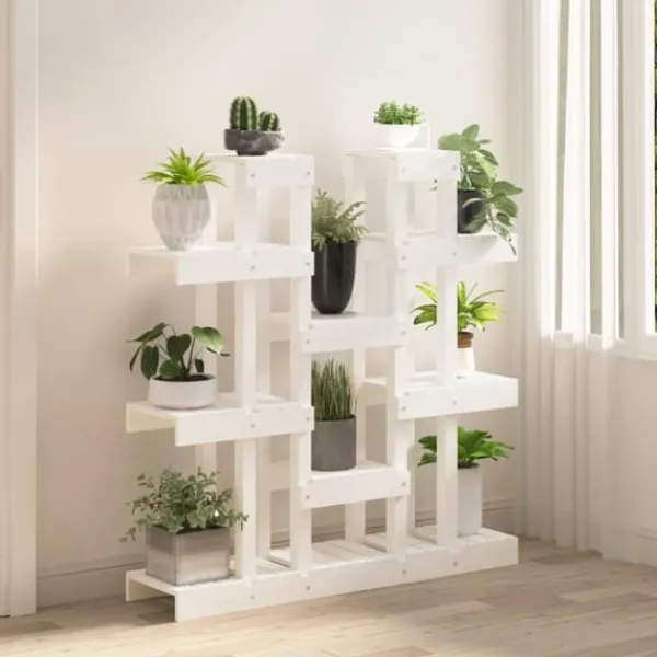 vidaXL Växtställ vit 104,5x25x109,5 cm massiv furu - Växtställ