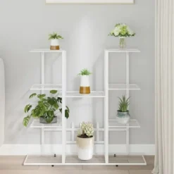 Best Växtställ 94,5x25x89 cm vit järn - Växtställ Växtställ
