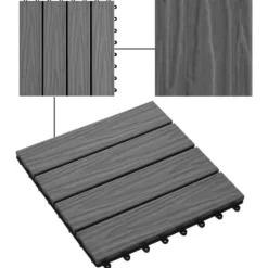 Discount 11x Terrassplattor Relief WPC 30x30 cm 1 m² Grå Trädgårdsplatta 45035 Trädgårdsprydnader
