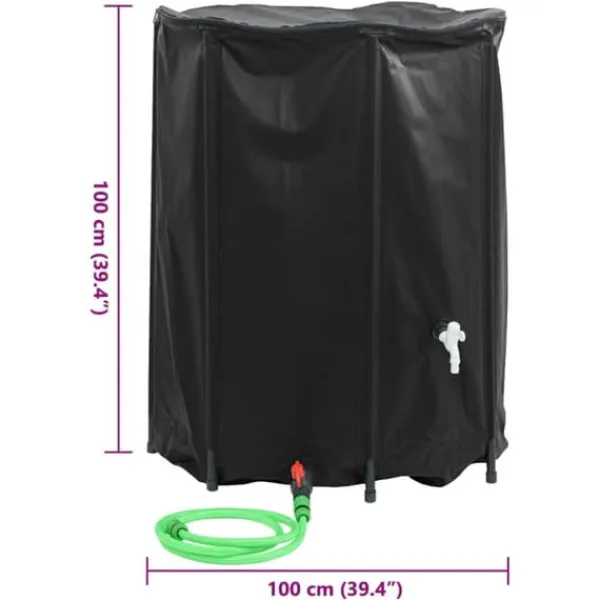 Discount Vikbar 750 L Vattentank med Kran - PVC Regntunna för Utebruk | Färg: Grön | Storlek: 750 L Regntunnor