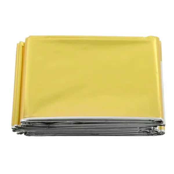Vikbar PET-aluminiserad film Emergency Thermal Filt - Bärbar överlevnadsutrustning för camping och utomhusaktiviteter - Guld, 210CMx160CM