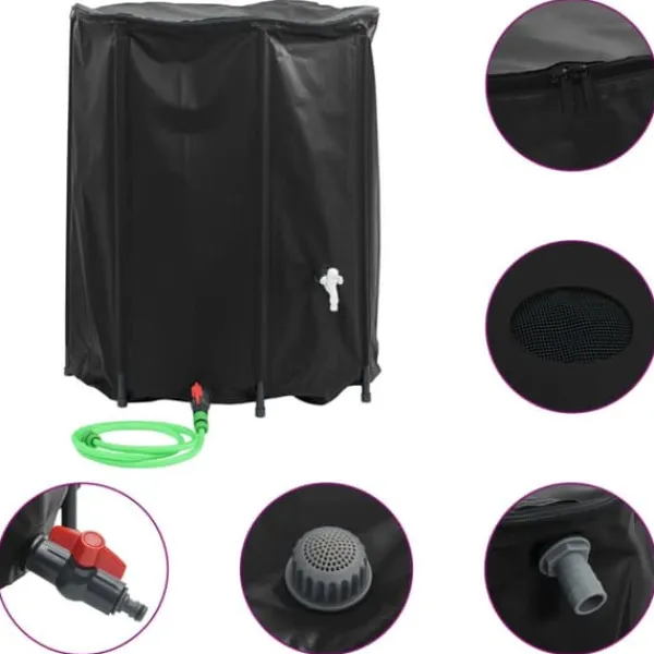 Vikbar vattentank med kran 1250 L - PVC | Färg: Grön | Storlek: 1250 L