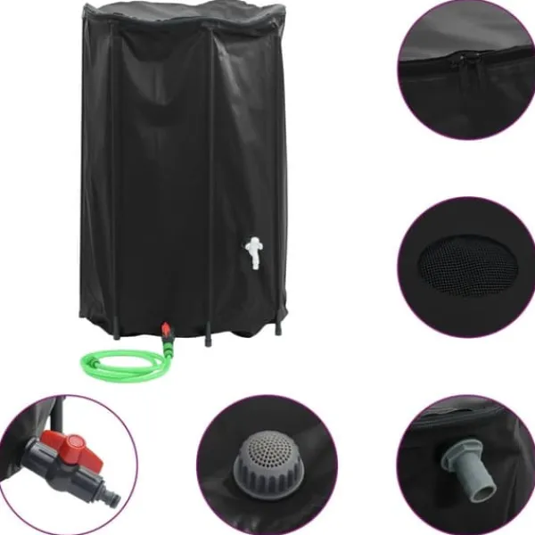 Vikbar vattentank med kran 1000 L - PVC regntunna | Färg: Grön | Storlek: 1000 L Regntunnor