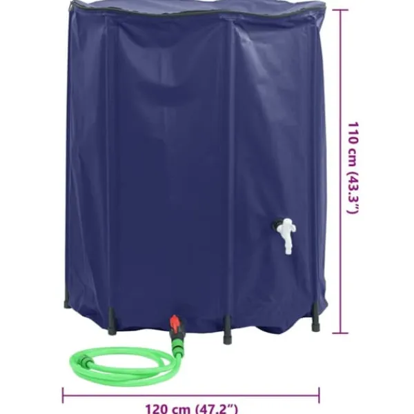 Vikbar vattentank med kran 1250 L PVC - Regnvattenbehållare | Färg: Grå | Storlek: 1250 L