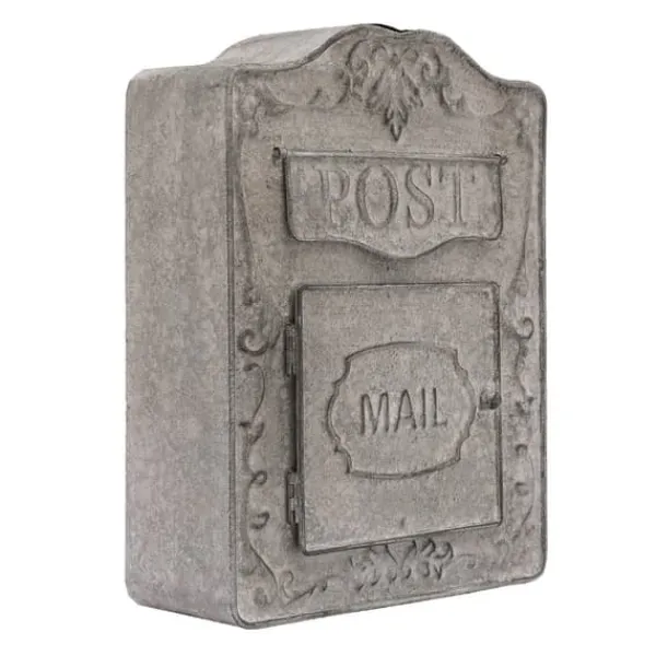 Vintage brevlåda - Väggmonterad postlåda - Vägg-/Staketmontering - Präglad metall - Utomhus - Med lock - Mått 26×9,5×34 cm - Grå