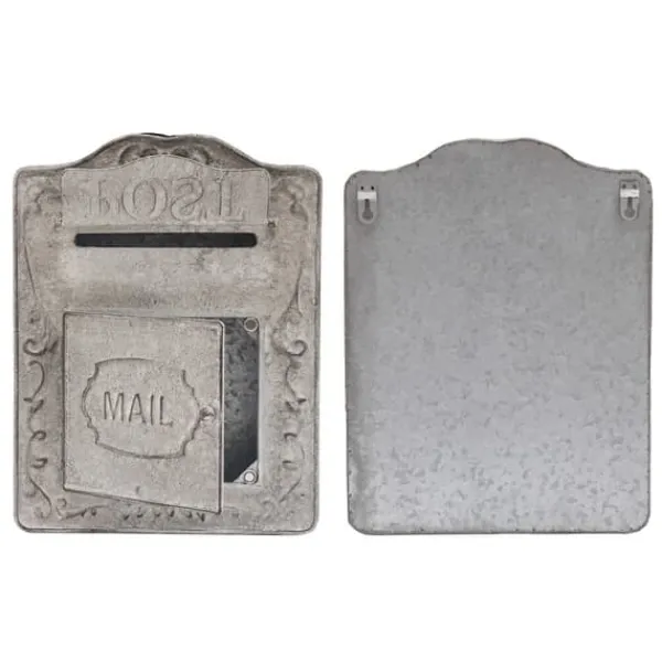 Vintage brevlåda - Väggmonterad postlåda - Vägg-/Staketmontering - Präglad metall - Utomhus - Med lock - Mått 26×9,5×34 cm - Grå