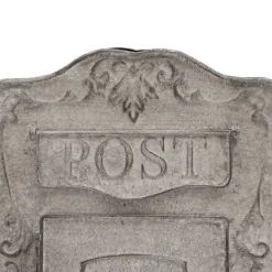 Vintage brevlåda - Väggmonterad postlåda - Vägg-/Staketmontering - Präglad metall - Utomhus - Med lock - Mått 26×9,5×34 cm - Grå