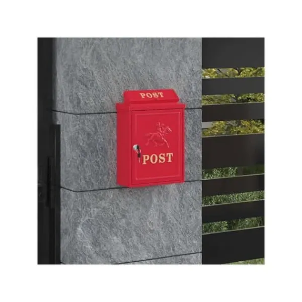 Vintage väggpostlåda - - Röd - Gjutet aluminium - 29x13x41 cm - Korrosionsbeständig Postlådor & Brevlådor