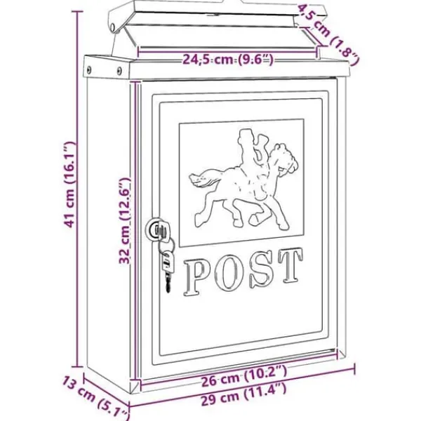 Vintage väggpostlåda - - Röd - Gjutet aluminium - 29x13x41 cm - Korrosionsbeständig Postlådor & Brevlådor