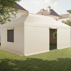 Vinterpaviljongöverdrag, 3,66x6,10m, Dubbel nivå, Sidoväggar, Nätfönster, Högdensitets PE-Förvaringskydd