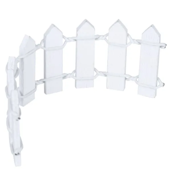 Outlet Vit Fairy Garden Ornament med härligt trästaket och växtkrukor Trädgårdsprydnader