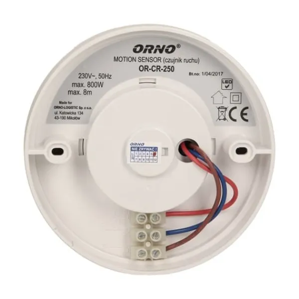 Vit utanpåliggande rörelsesensor 800W 360° IP20 Orno OR-CR-250