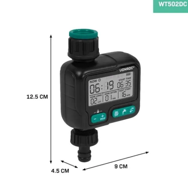 Vonroc Digital Vattentimer för Automatisk Bevattning – Justerbara Intervall och Varaktighet, Passar 26,5 mm och 21 mm Kranslutningar