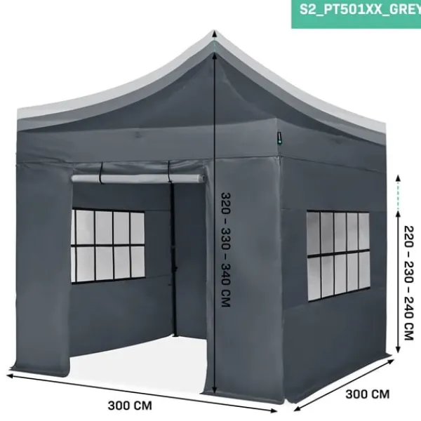 New Partytält 3x3 m – Easy-Up med Sidoväggar – UV-skydd, Vattentålig, Justerbar Höjd Tält & Lusthus