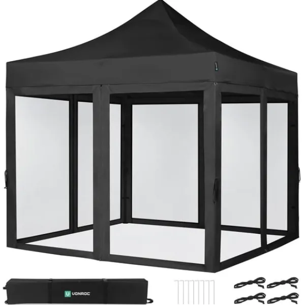 Vonroc Partytält 3x3 m – Modulär Design med Sidoväggar & Myggnät – Vattentåligt & UV-skydd – Enkel Montering – Svart